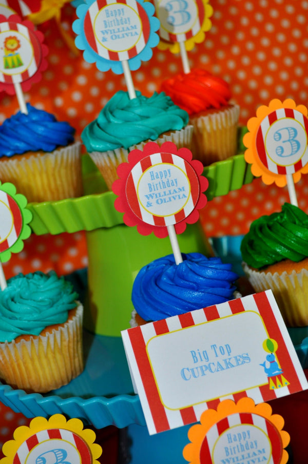 Circus Party Cupcake Toppers - Carnival Birthday - Circus Birthday Party Decorations - Kids Circus Party - Set of 12