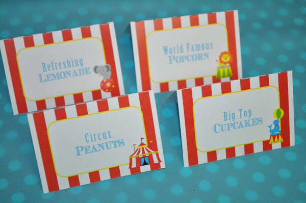 Circus Party Food Label Tent Cards - Buffet Labels - Carnival Birthday - Circus Birthday Party Decorations - Kids Circus Party - Set of 12