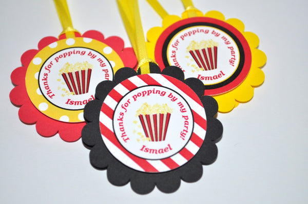 Movie Party Favor Tags, Birthday Favor Tags, Thank You Tags, Movie Night Birthday Party, Treat Bag Tags, Goodie Bag Tags - Set of 12