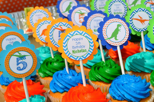 Dinosaur Birthday Cupcake Toppers, Boys 1st Birthday, Dinosaur Theme Birthday, Dinosaur Birthday Party Decorations - Set of 12