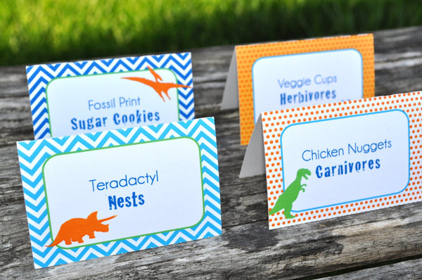 Dinosaur Birthday Party Food Labels, Dinosaur Theme Birthday, Personalized and Printed, Dinosaur Birthday Party Decorations - Set of 12