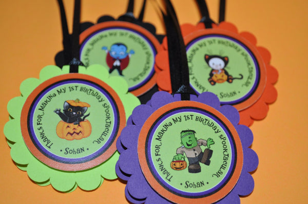 Halloween Birthday Favor Tags, Halloween Birthday Decorations, Halloween Party Favor Tags, Trick Or Treat, Goodie Bag Tags - Set of 12