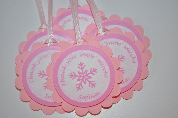 Snowflake 1st Birthday Favor Tags, Thank You Tags, Party Favors, Snowflake, Winter One-derland - Christmas Birthday Favor Tags - Set of 12