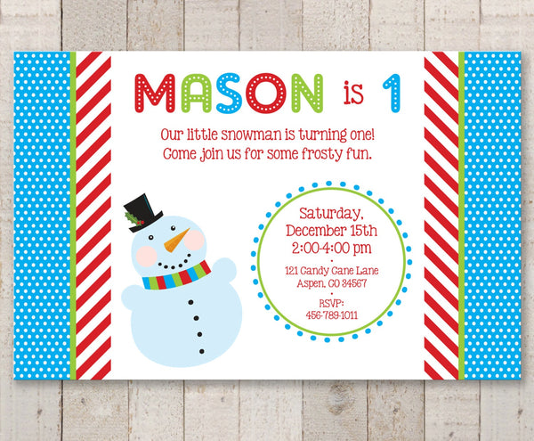 Snowman 1st Birthday Invitations - Winter Onederland Birthday Party Decorations - Christmas Party Invitations - Set of 10