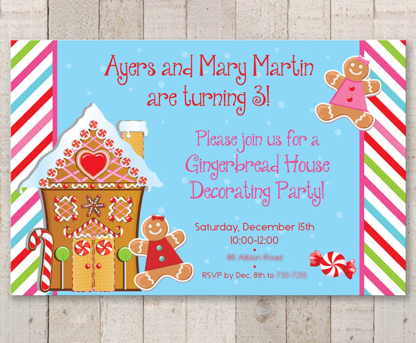 Gingerbread Birthday Party Invitations, Holiday Party Invites, Winter Birthday Party Invitations, Christmas Party Invitations - Set of 10