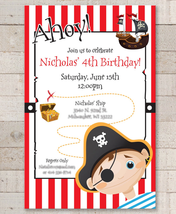 Pirate Invitations, Boys Pirate Birthday Party Decorations, Kids Pirate Party Invitations - Set of 10