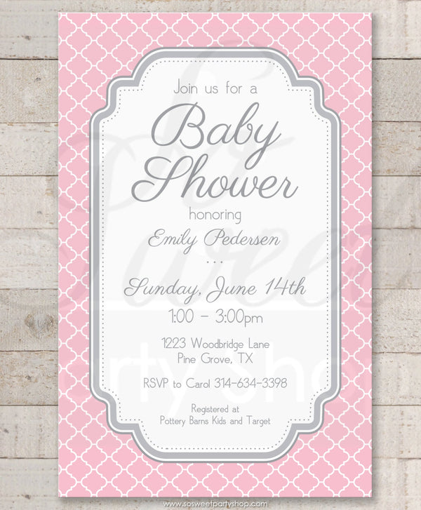 Girls Baby Shower Invitations - Pink and Gray - Girl Baby Shower Decorations - Girl Baby Shower Invites - Set of 10