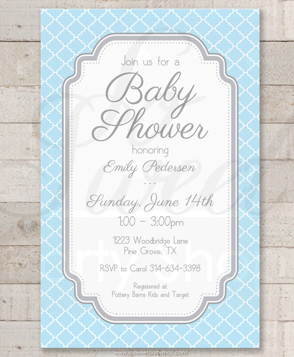 Boys Baby Shower Invitations - Blue and Gray - Boy Baby Shower Decorations - Boy Baby Shower Invites - Set of 10