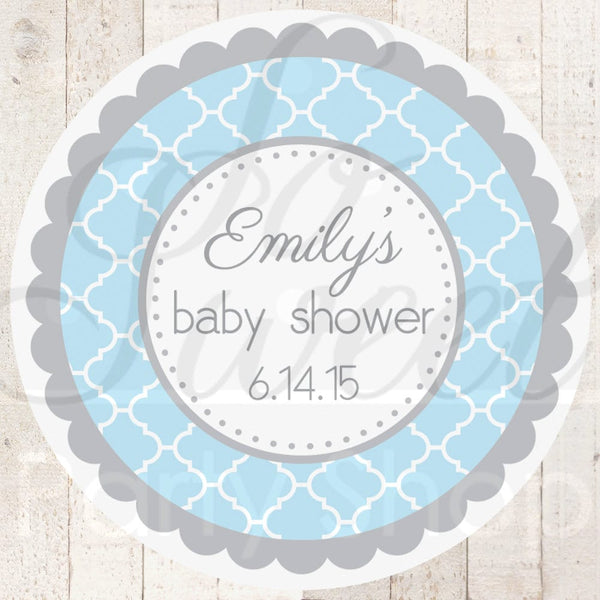 Baby Shower Favor Sticker Labels - Blue and Gray Baby Shower - Personalized Baby Shower Favors - Boy Baby Shower Decorations - Set of 24
