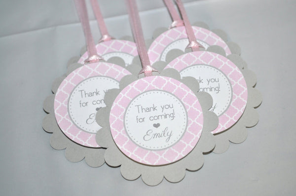 Girls Baby Shower Favor Tags - It&#39;s A Girl Favors - Pink and Gray - Girl Baby Shower Decorations - Baby Shower Thank You Tags - Set of 12