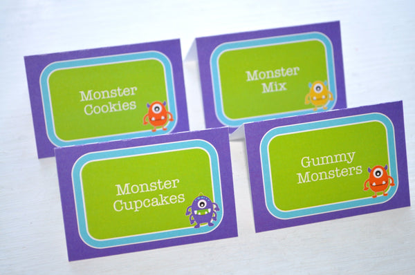 Monster Birthday Food Label Tent Cards - Monster Party - Personalized Buffet Labels, Placecards - Boys 1st Birthday Decorations - Set of 12