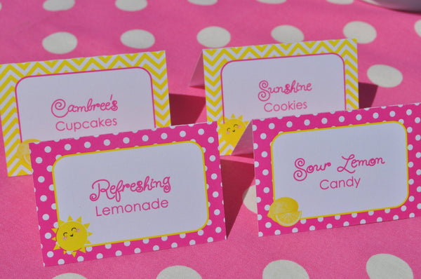 Lemonade and Sunshine Birthday Food Labels, You Are My Sunshine, Pink Lemonade Birthday, Buffet Labels, Personalized and Printed - Set of 12