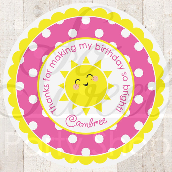 Lemonade and Sunshine Favor Stickers - 1st Birthday Party Decorations - You Are My Sunshine - Pink Lemonade Party - Set of 24