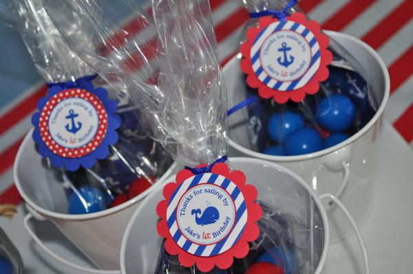 Nautical 1st Birthday Favor Tags - Party Favors - Boys 1st Birthday Decorations - Nautical Party Favors - Whales and Anchors - Set of 12