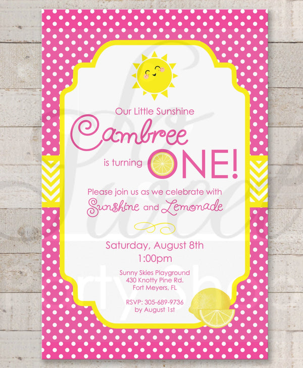 Lemonade and Sunshine Invitations - 1st Birthday Party Invitations - You Are My Sunshine - Pink Lemonade Party - Set of 10
