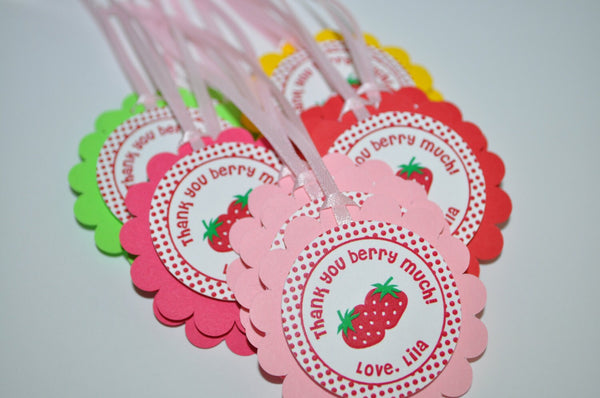 Strawberry Birthday Favor Tags - Thank You Tags - Strawberry Birthday Party - Girls Birthday Party Decorations - 1st Birthday - Set of 12