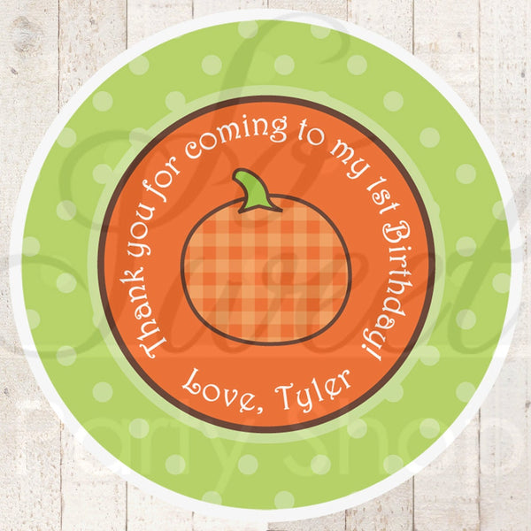 Pumpkin Birthday Personalized Stickers, Pumpkin Birthday Favors, Little Pumpkin Party, Kids Halloween Party Stickers - Set of 24