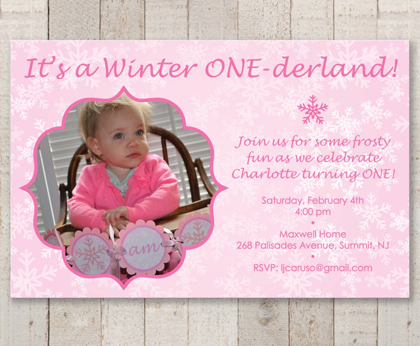 Snowflake 1st Birthday Invitations - Girl Birthday Party Invitations - Winter Onederland Birthday Party Invitations - Set of 10