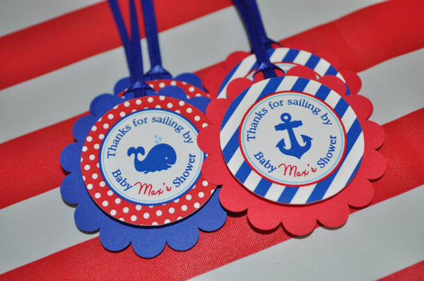 Nautical BABY SHOWER Favor Tags - Party Favors - Boys Baby Shower Decorations - Nautical Party Favors - Whales and Anchors - Set of 12