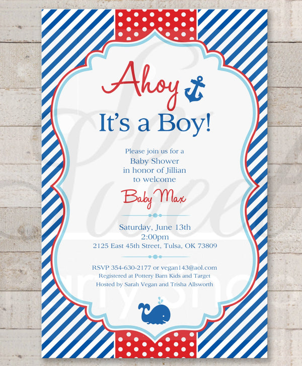Nautical BABY SHOWER Invitations - Boys Baby Shower Invitations - Nautical Baby Shower Decorations - Whales and Anchors - Set of 10