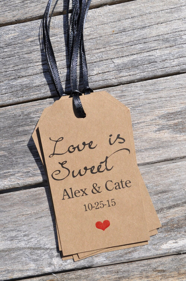 Wedding Thank You Tags Love Is Sweet, Favor Tags, Rustic Kraft Favor Tag, Bridal Shower, Baby Shower Favor Tags - Set of 12