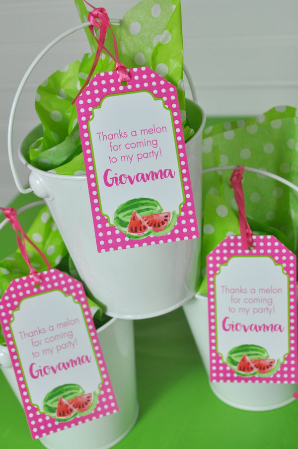 Watermelon Party Favor Tags, Thank You Tags, Party Favors, Hang Tags, Girls Birthday Party Decorations, 1st Birthday Favors - Set of 12